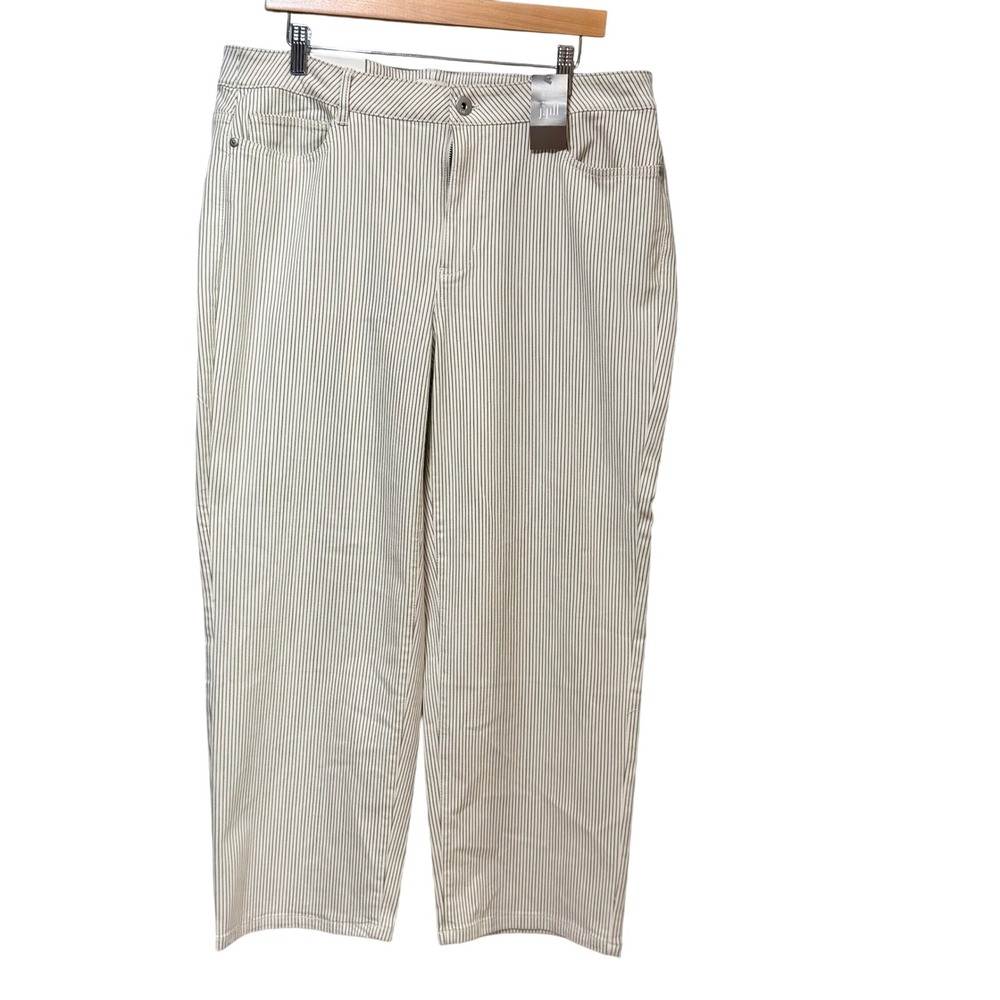J. Jill Denim Womens 18 Straight Leg Ankle Pants Pinstripe Eggshell 348951 NEW